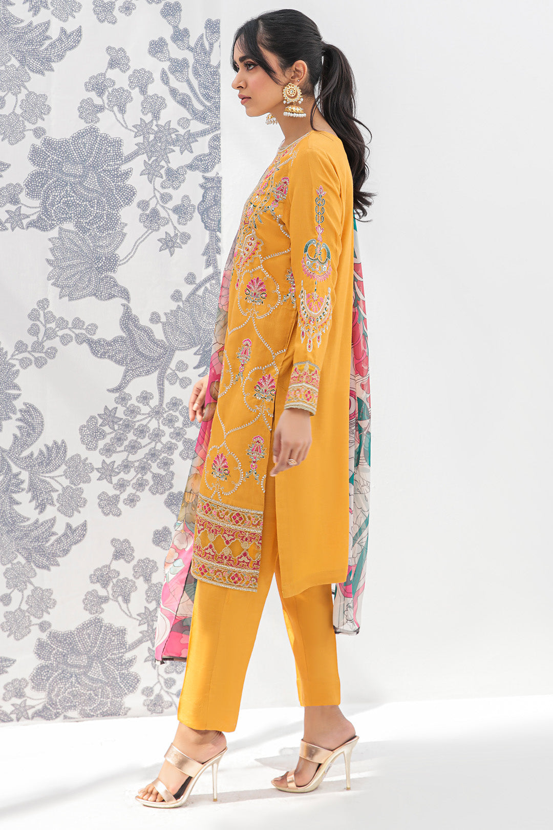 3 Piece - Dyed Embroidered Raw Silk Suit L2690