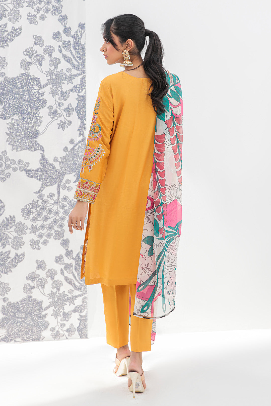 3 Piece - Dyed Embroidered Raw Silk Suit L2690
