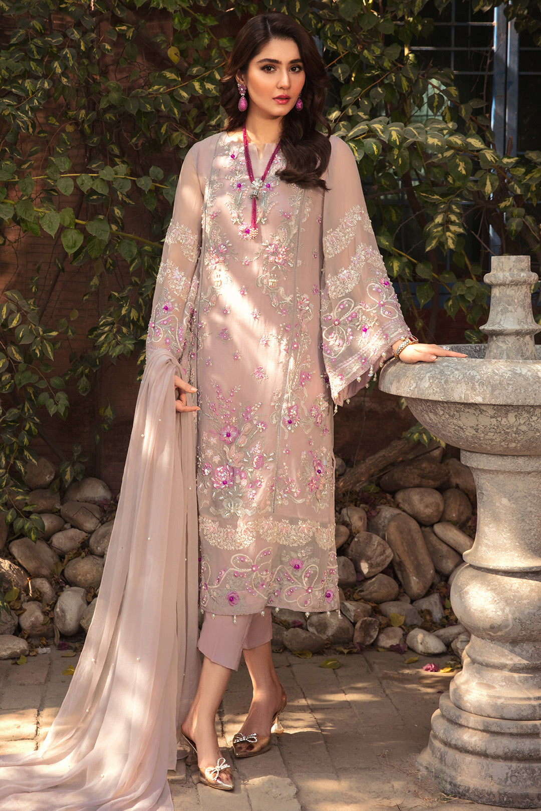 3 Piece - Embroidered Chiffon suit with Embellishment L2842