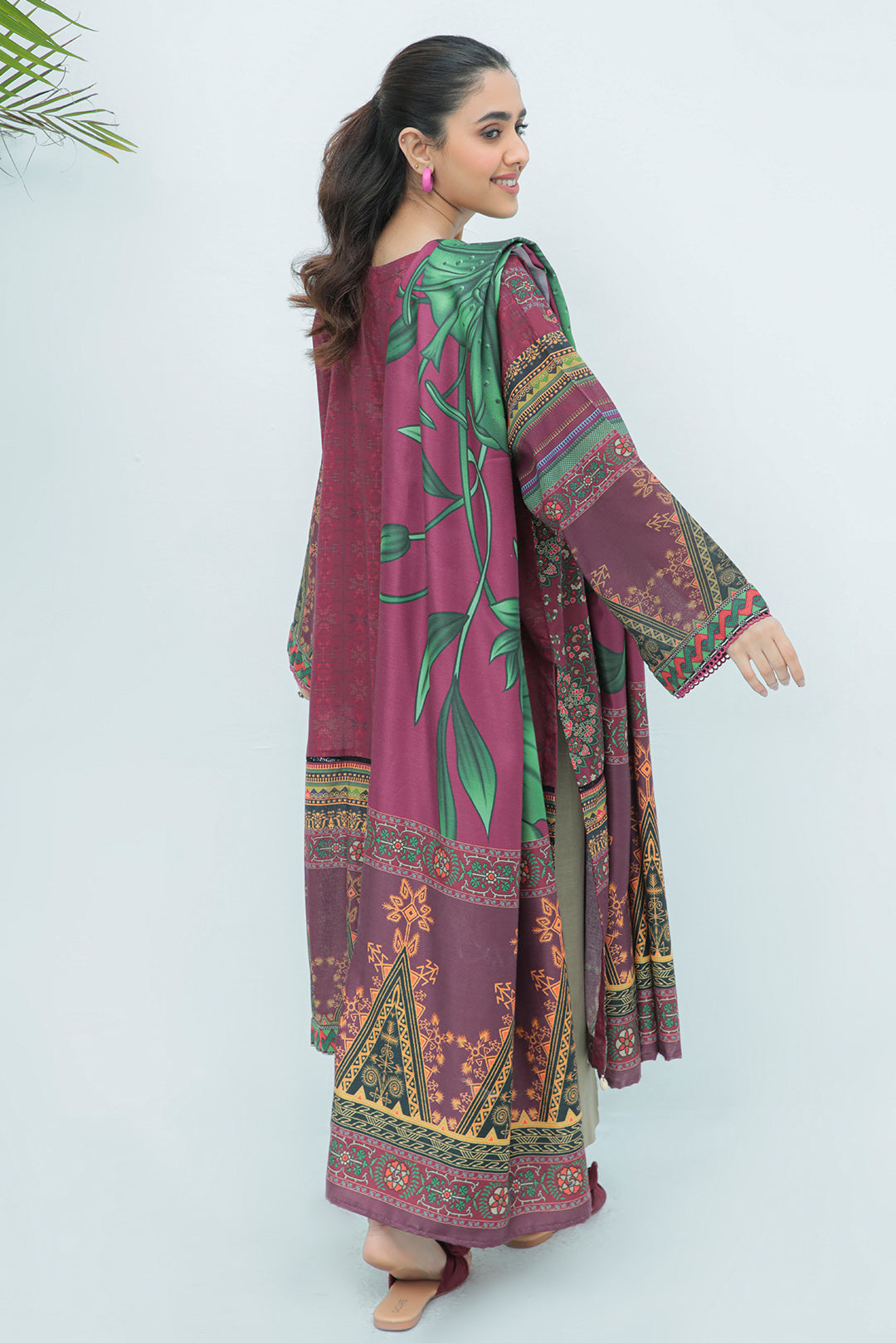 2 Piece - Embroidered Printed Plain Khaddar Suit P0023A