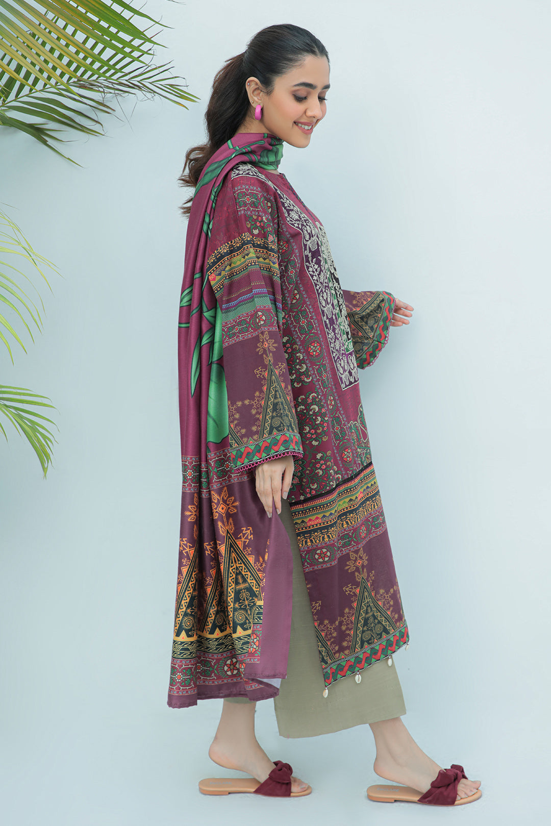 2 Piece - Embroidered Printed Plain Khaddar Suit P0023A