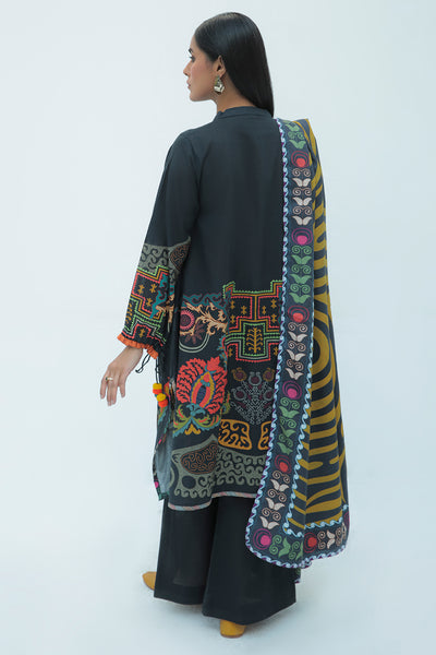 3 Piece - Embroidered Digital Printed Plain Khaddar Suit P0030A