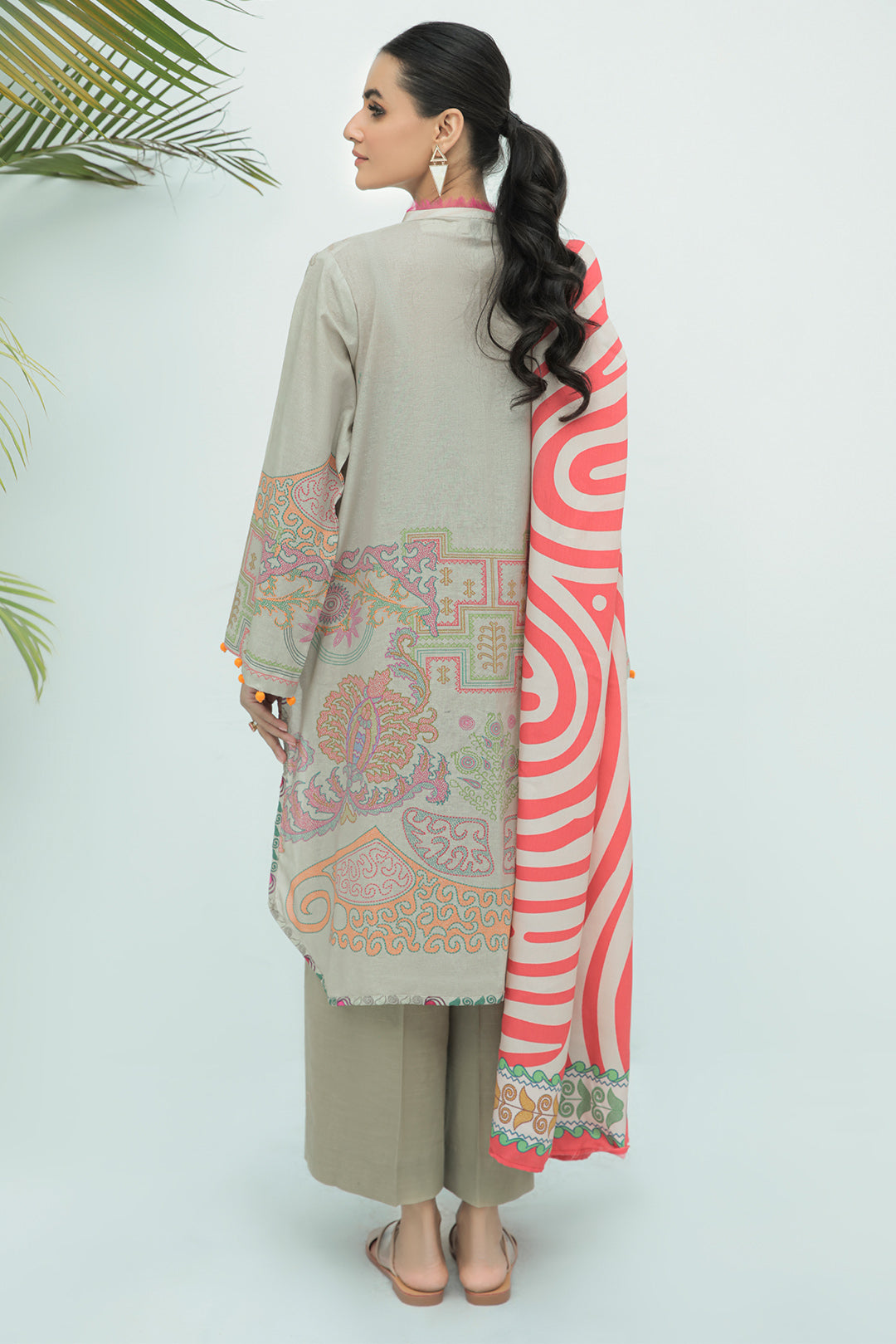 2 Piece - Embroidered Digital Printed Plain Khaddar Suit P0030