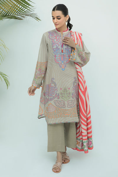 2 Piece - Embroidered Digital Printed Plain Khaddar Suit P0030