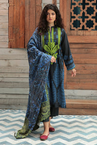 3 Piece -Digital Printed Embroidered Plain Khaddar Suit P0038