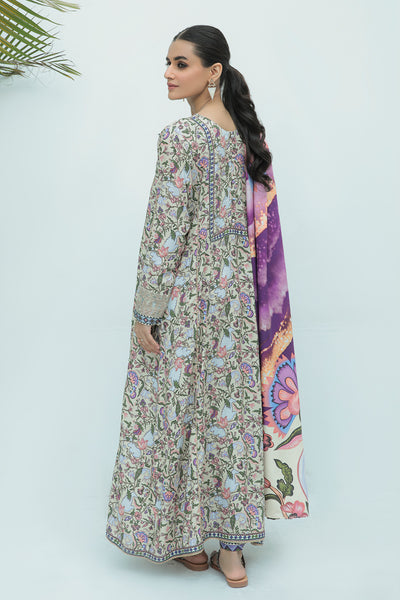 3 Piece  - Digital Printed Embroidered Linen Suit P0039