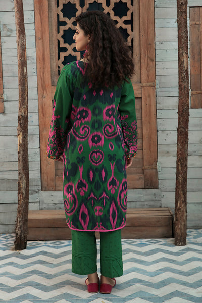 green 2pcs Printed ladies Khaddar suit