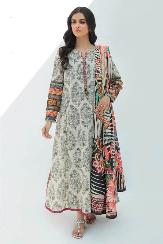 2 Piece  - Digital Printed Plain Khaddar Suit P0090