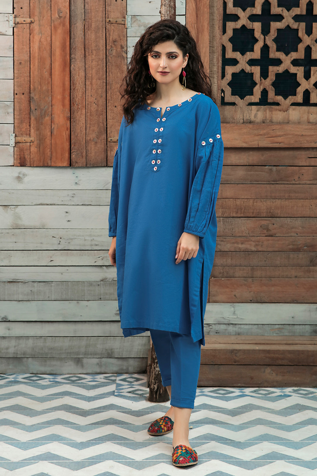 blue khaddar dress for women