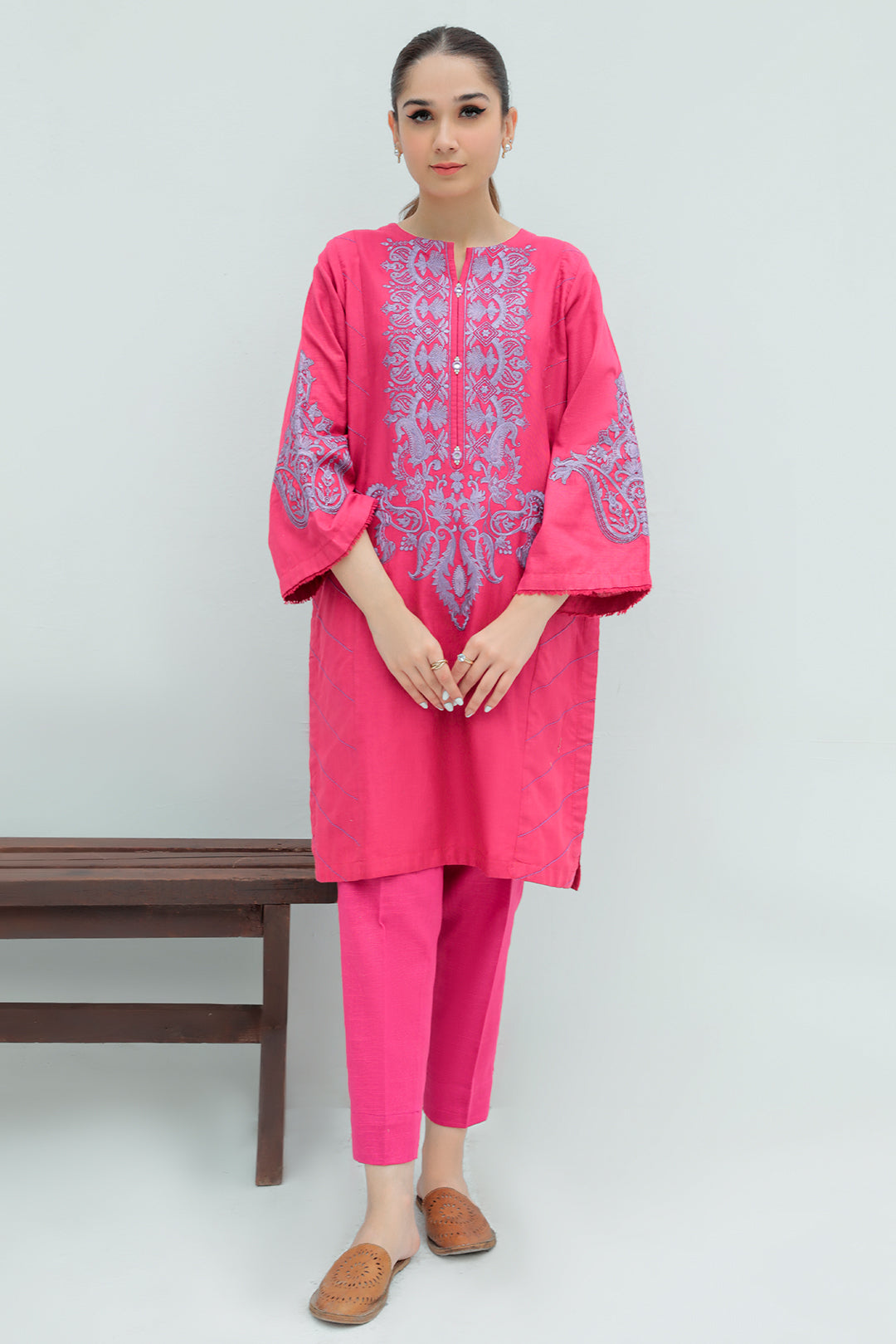 1 Piece  - Dyed Embroidered Supreme Slub Khaddar Shirt P0217