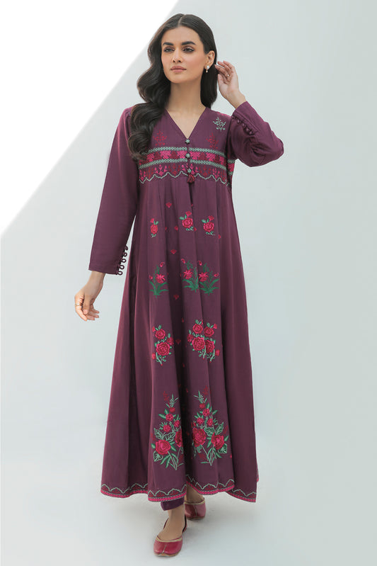 1 Piece - Dyed Embroidered Slub Khaddar Shirt P0219