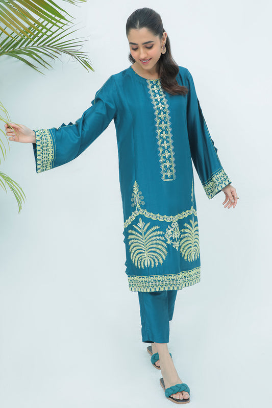 2 Piece - Dyed Embroidered Cotail Linen Suit P0239