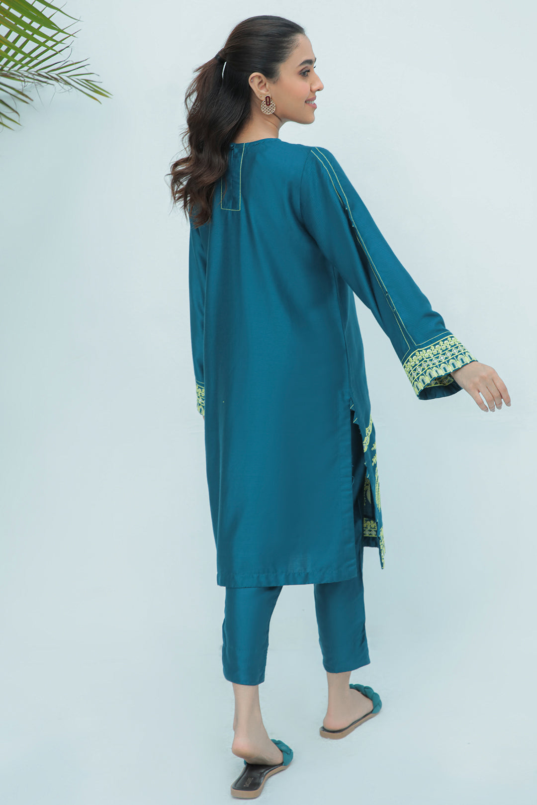 2 Piece - Dyed Embroidered Cotail Linen Suit P0239