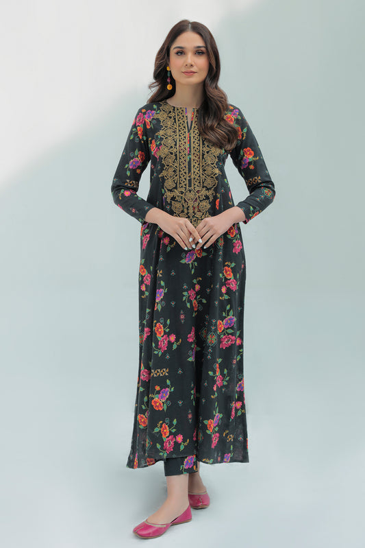 2 Piece - Embroidered Digital Printed Slub Khaddar Suit P0251A