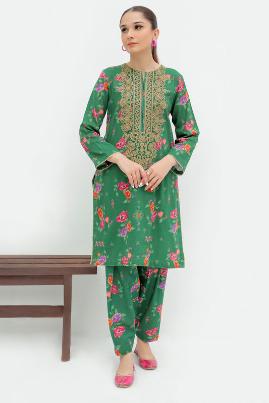 2 Piece - Embroidered Digital Printed Slub Khaddar Suit P0251