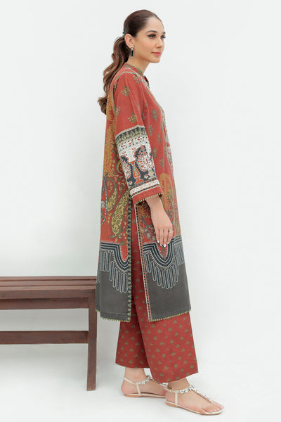 2 Piece - Embroidered Digital Printed Slub Khaddar Suit P0252