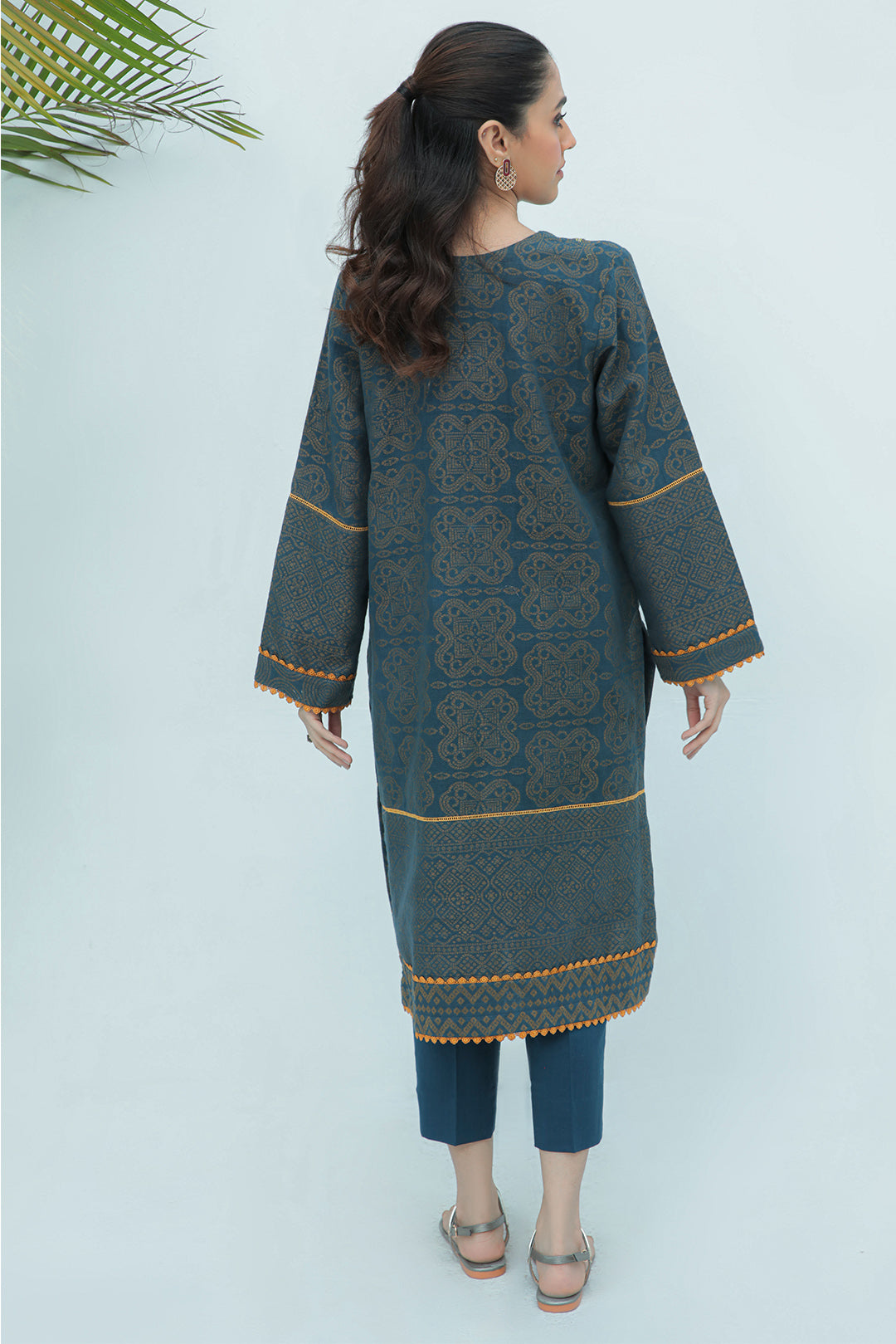 1 Piece - Dyed Embroidered Slub khaddar Jacquard Shirt P0254