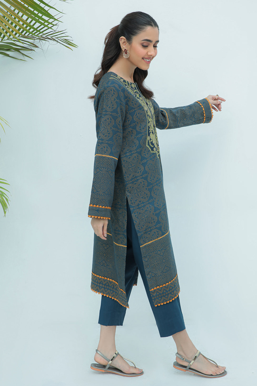 1 Piece - Dyed Embroidered Slub khaddar Jacquard Shirt P0254