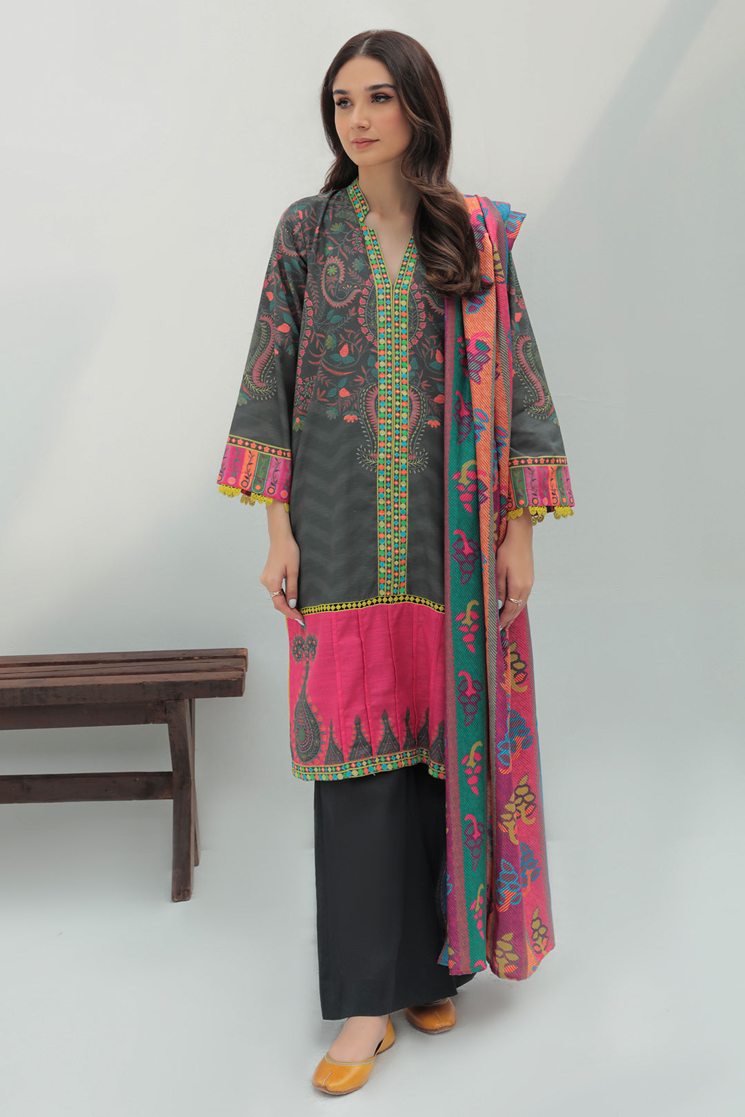 2 Piece - Digital Printed Slub Khaddar Cotton Suit P0258A