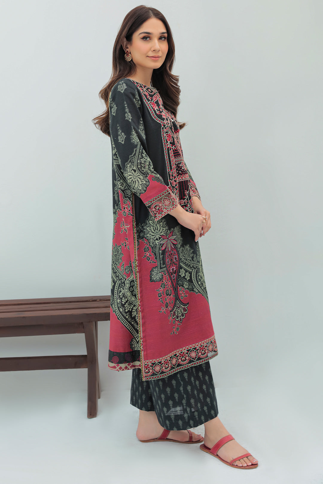 2 Piece - Embroidered Digital Printed Slub Khaddar Suit P0265