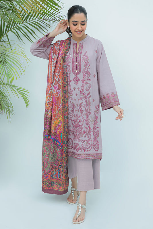 2 Piece  - Dyed Textured Embroidered Supreme Slub Khaddar Suit P0271