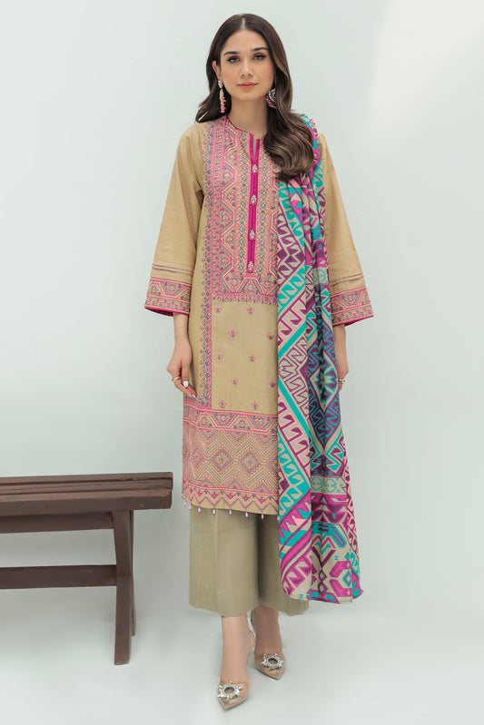 2 Piece - Embroidered Slub Khaddar Suit P0273