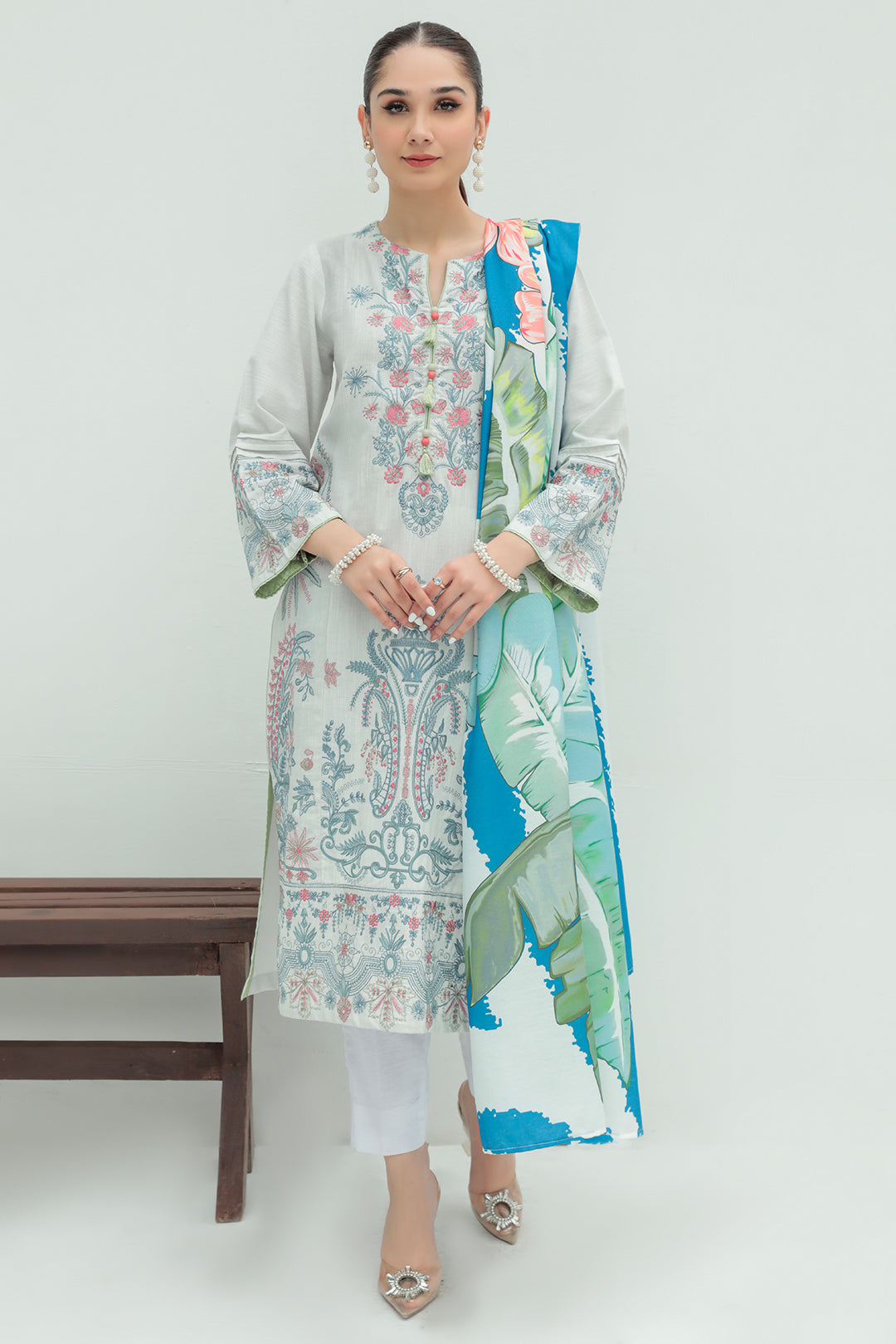 2 Piece - Dyed Embroidered Textured Slub Khaddar Suit P0274