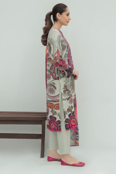 3 Piece - Embroidered Digital Printed Linen Suit P0282A