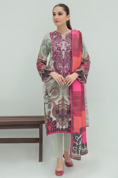 3 Piece - Embroidered Digital Printed Linen Suit P0282A