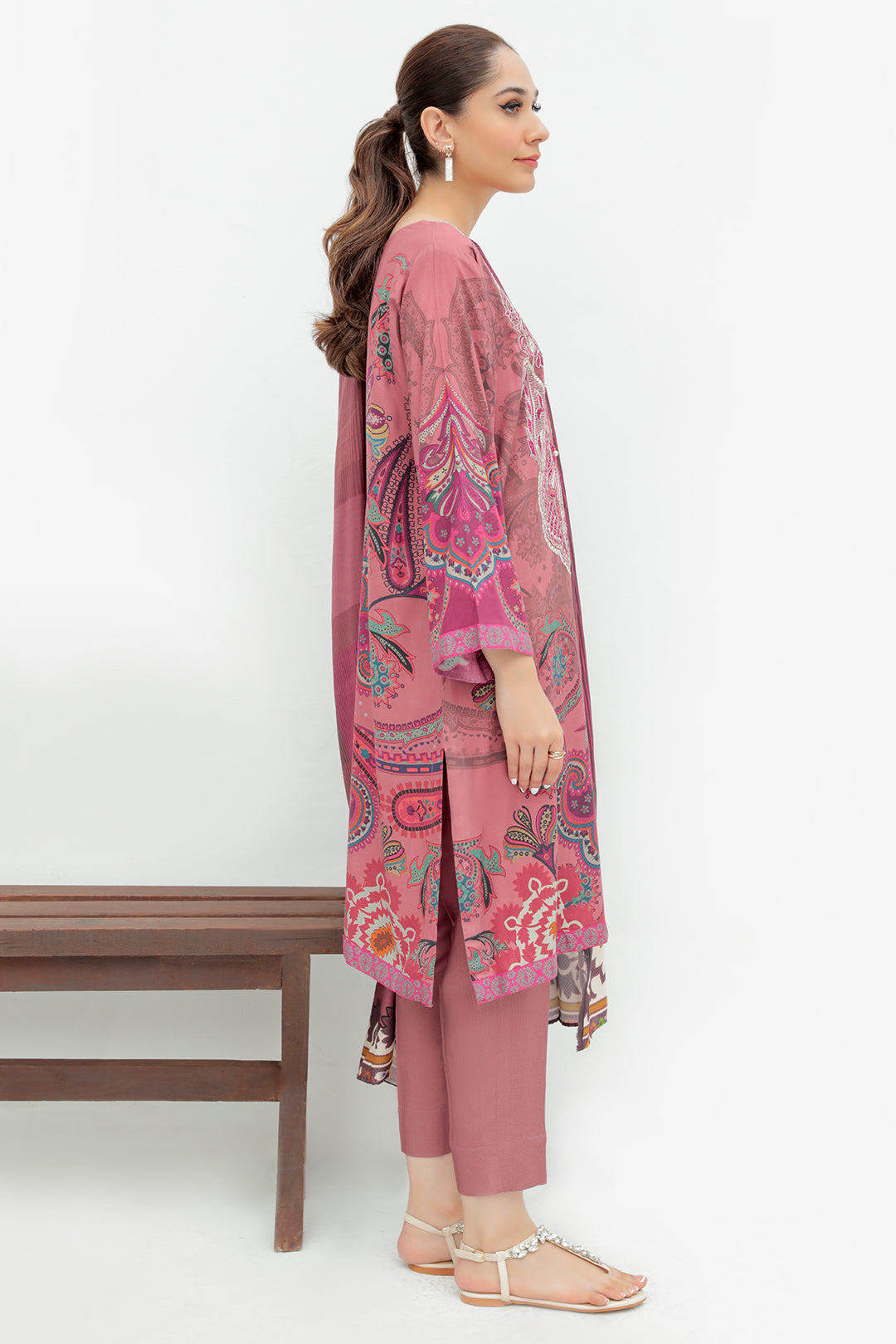 3 Piece - Embroidered Digital Printed Linen Suit P0282