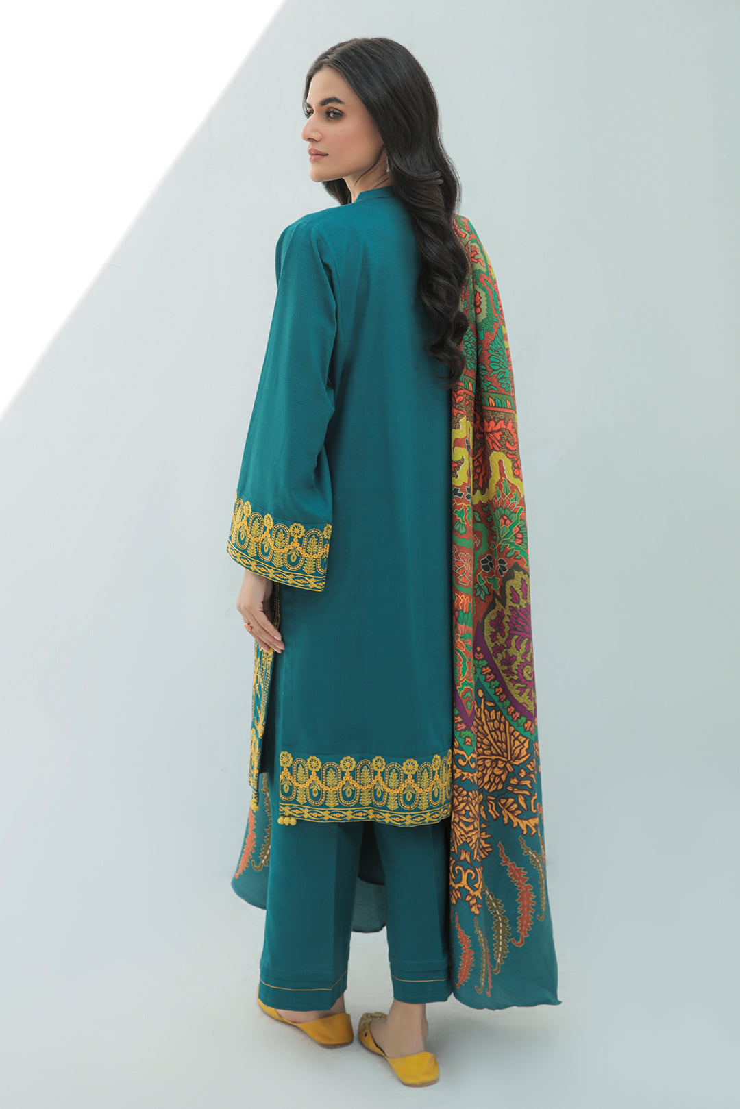 3 Piece  - Dyed Embroidered Textured Slub Khaddar Suit P0285