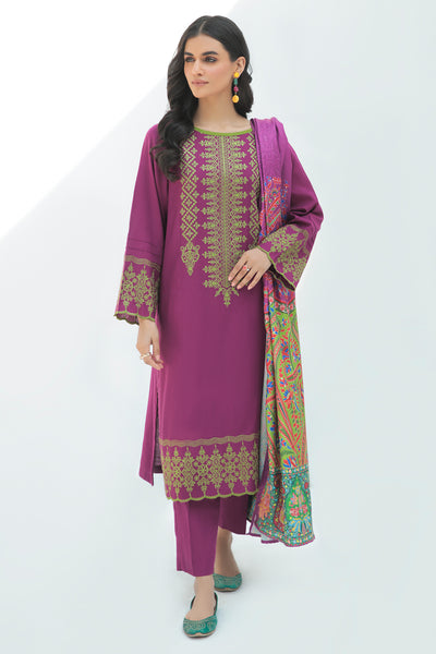 3 Piece  - Dyed Embroidered Deux Khaddar Suit P0287