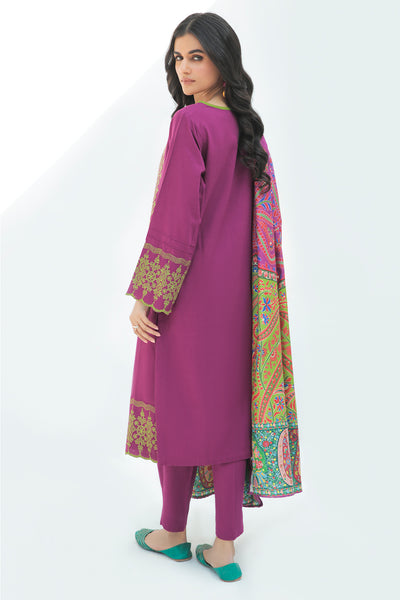 3 Piece  - Dyed Embroidered Deux Khaddar Suit P0287