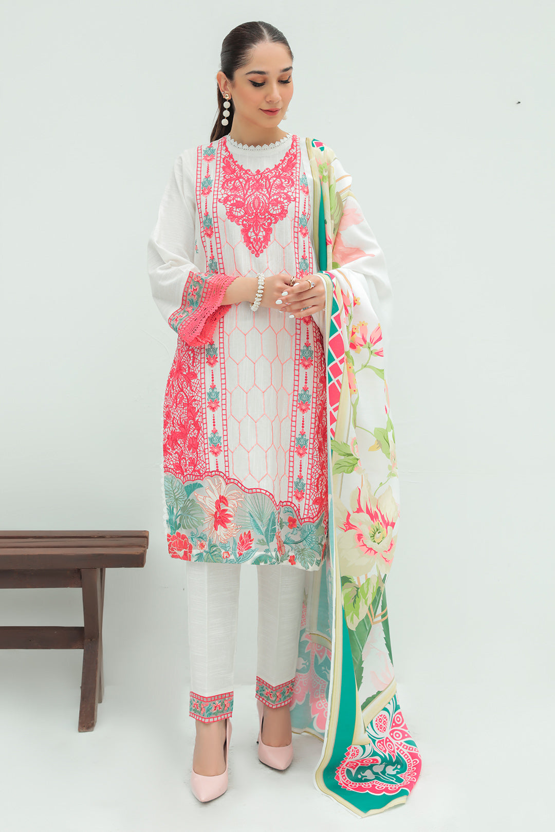 2 Piece - Dyed Embroidered Slub Khaddar Suit P0363