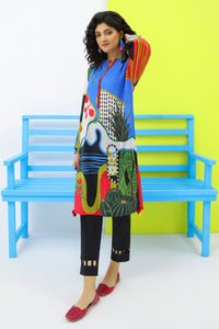 Single Shirt Texture Lawn Digital Print P2022 - Blue