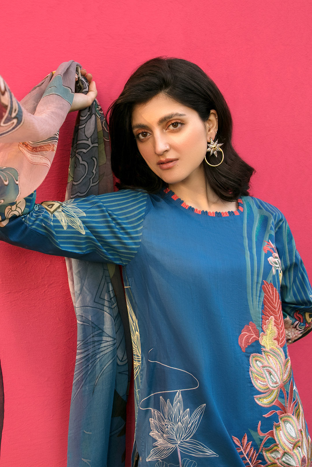 2PC Texture Lawn Digital Printed Embroidered Shirt With Chiffon Dupata P2040 (SO)