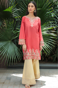 Single Shirt Lawn Solid Dyed With Embroidery P2066 - Coral (S0)