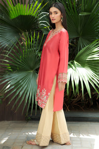 Single Shirt Lawn Solid Dyed With Embroidery P2066 - Coral (S0)