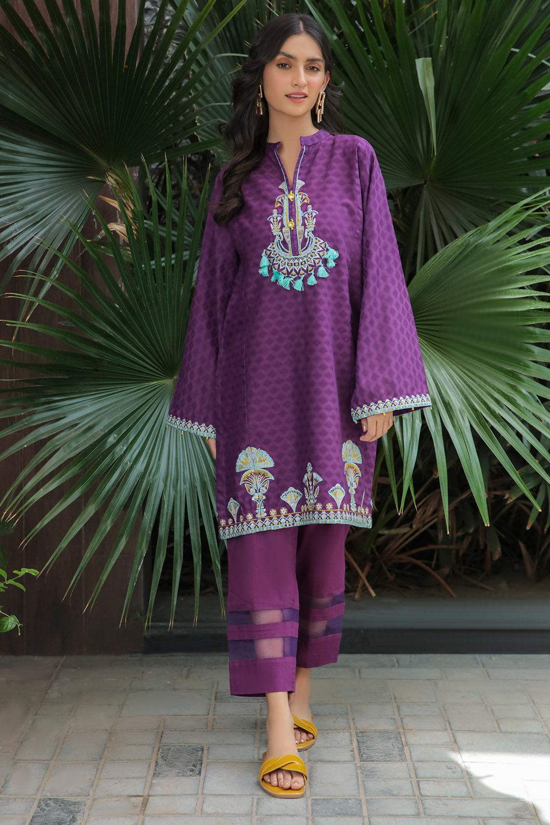 Single Shirt Dyed Dobby Lawn with Embroidery - P2085 (S0)