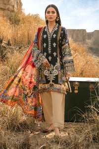 3PC Lawn Digital Printed Embroidered With Chiffon Dupata U2404 - BLACK