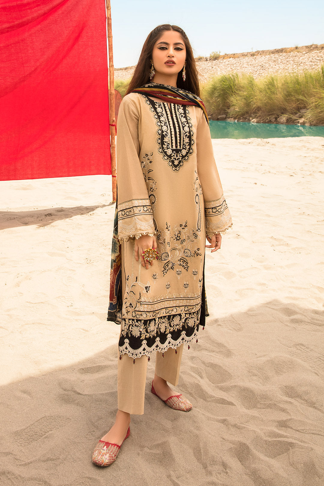 3PC Lawn Dyed with Embroidery With Chiffon Dupata P2441