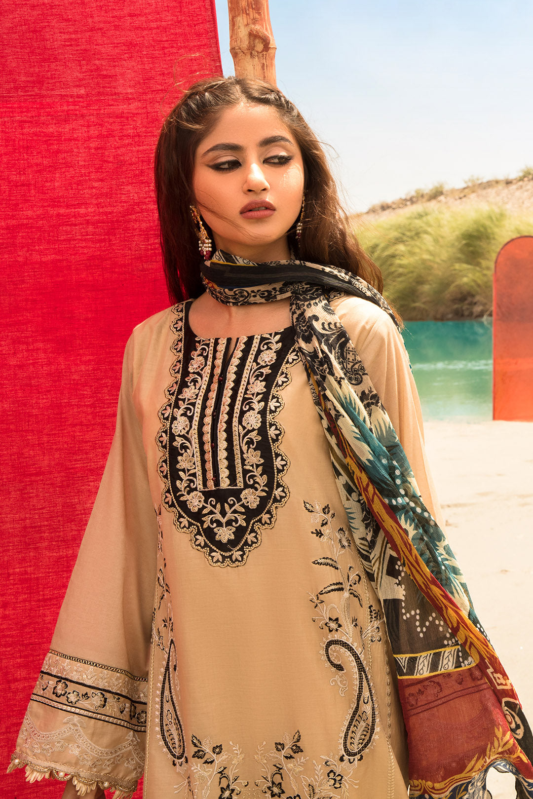 3PC Lawn Dyed with Embroidery With Chiffon Dupata P2441