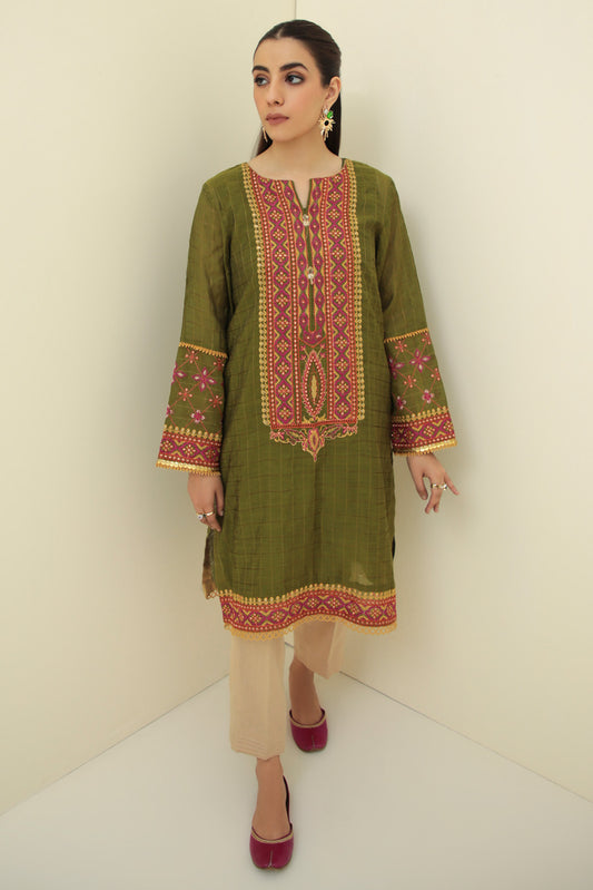 Single Shirt Cotton Zari Check Embroidery P2493