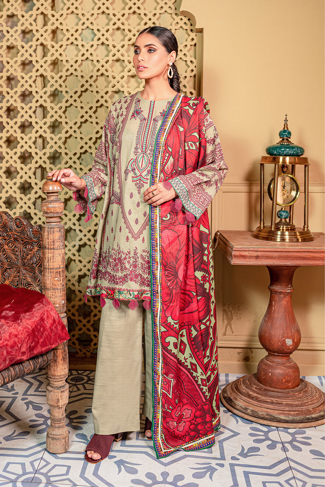 2 Piece -Embroidered Printed Khaddar Suit U0049A
