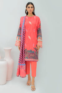 3 Piece - Embroidered Digital Printed Hybrid Slub Khaddar Suit U0344