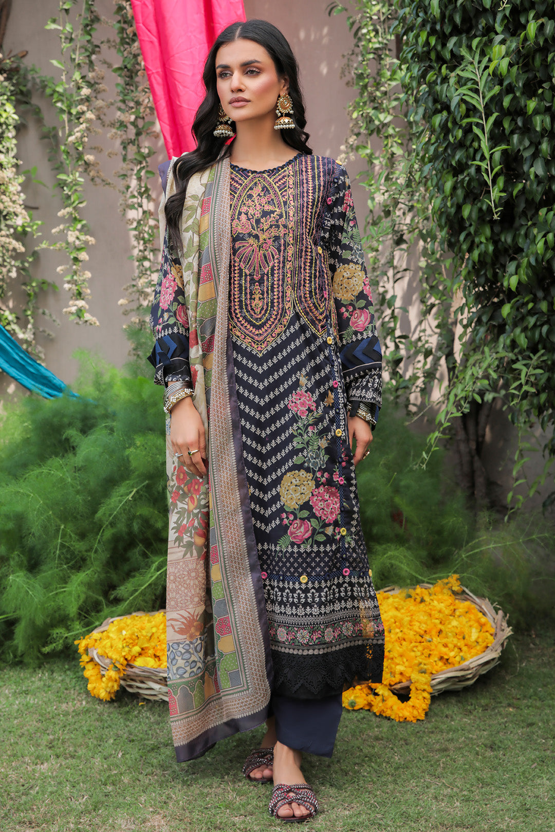 3 Piece - Embroidered Digital Printed Texture Lawn Suit U0421A