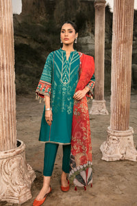 3PC Embroidered Jacquard With Rajo Net Dupata U2177 - Teal