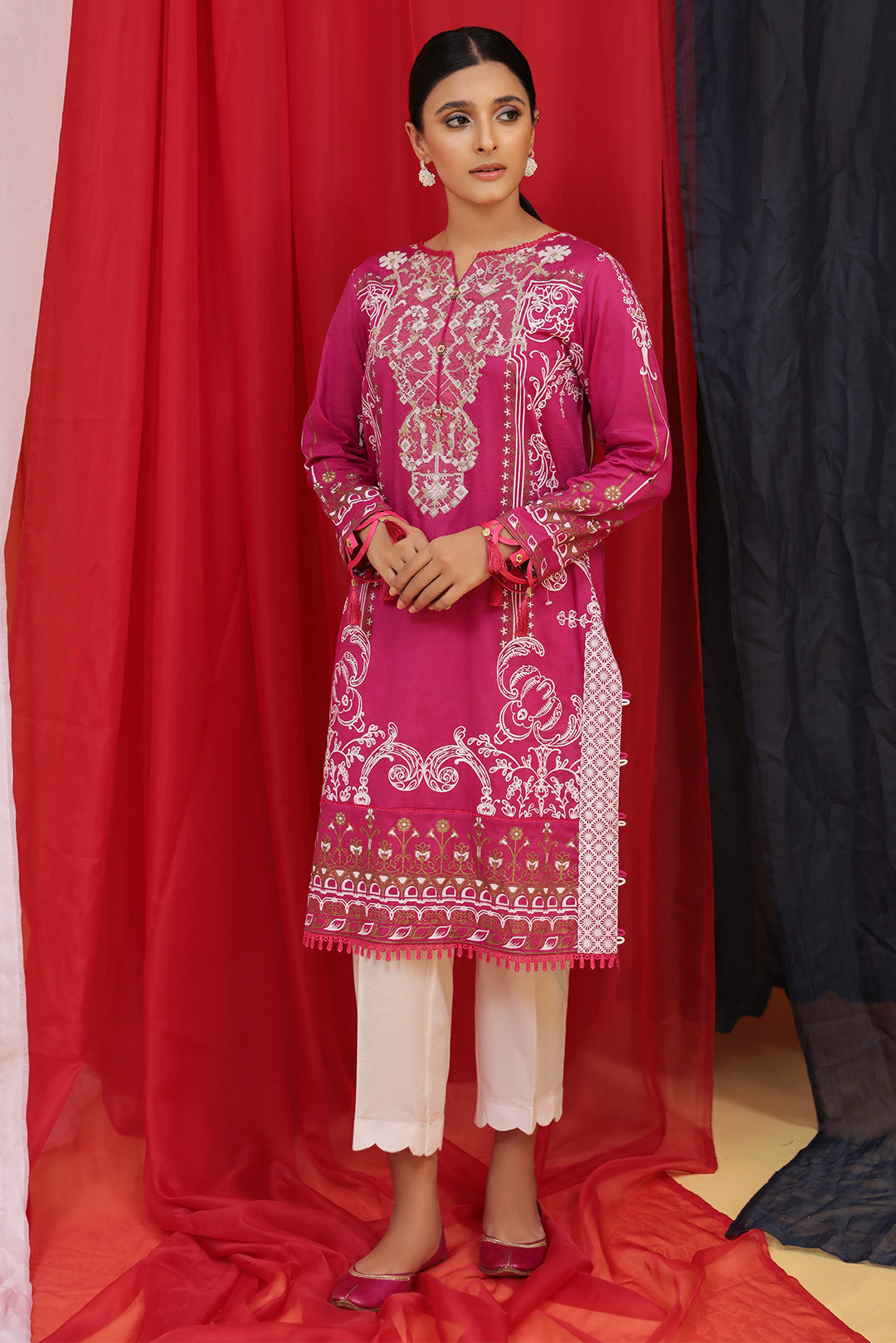 Embroidered Lawn Shirt - Pink U2369