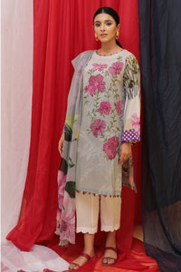 3PC Texture Lawn Digital Print with Embroidery - Grey U2388