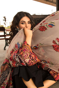 2 Piece Digital printed Embroidered Lawn Suit- Black U2400
